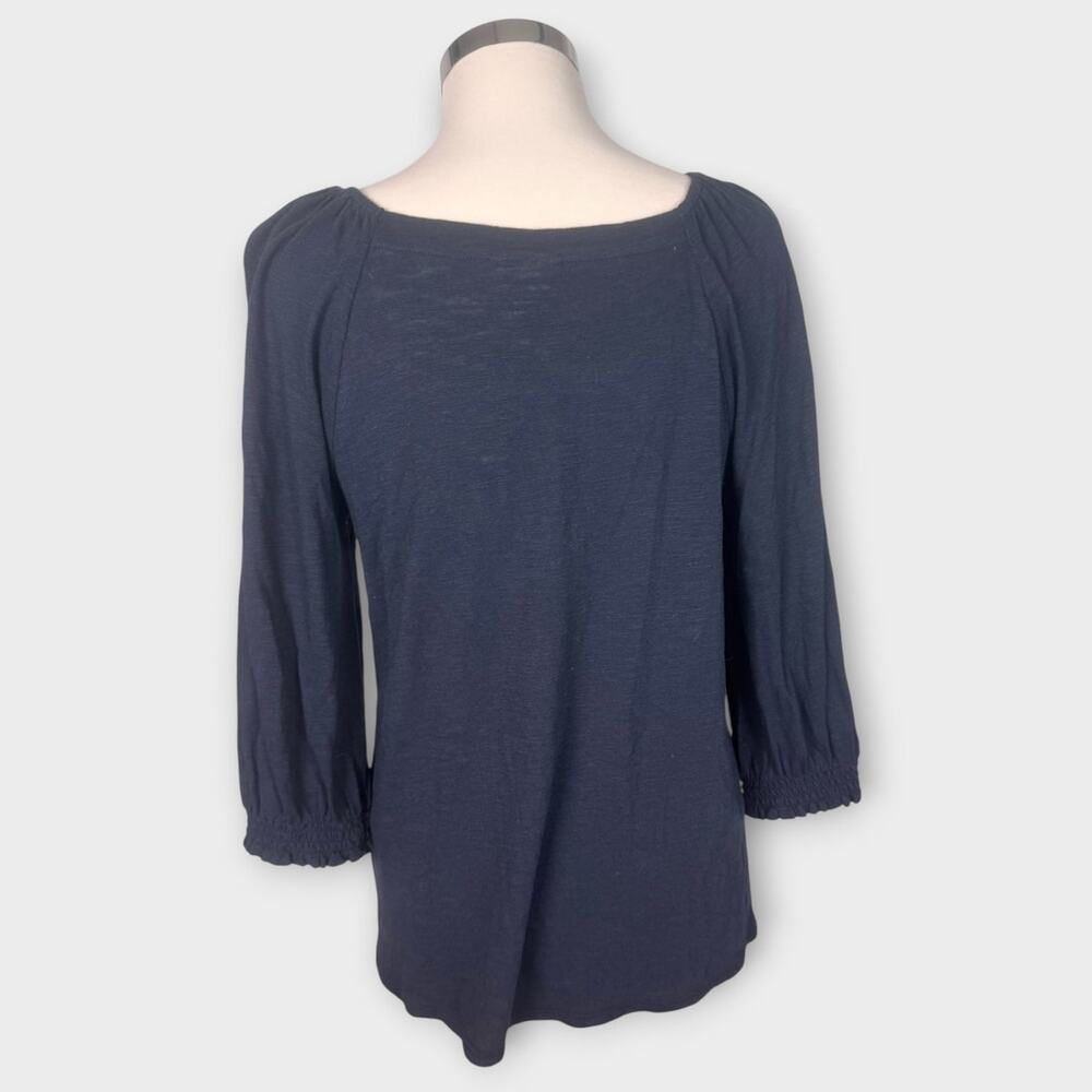 J. Jill Womens Small Navy Blue Square Neck 3/4 Sleeve Top Cotton Tencell Modal - Picture 7 of 10
